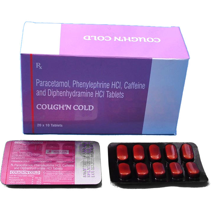 Cough'N Cold: Paracetamol, Phenylepherine HCl, Caffeine, Diphenhydramine Hcl Tablets