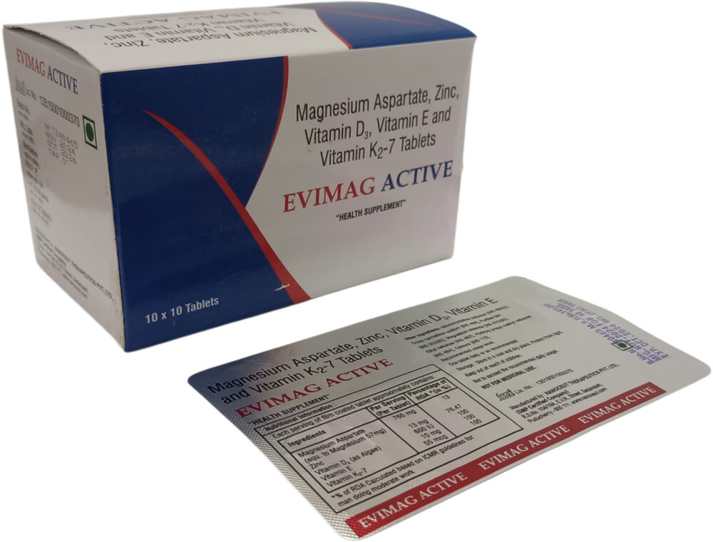 Evimag Active: Magnesium Aspartate, Zinc, Vitamin D₃, Vitamin E, Vitamin K₂ -7 tablets