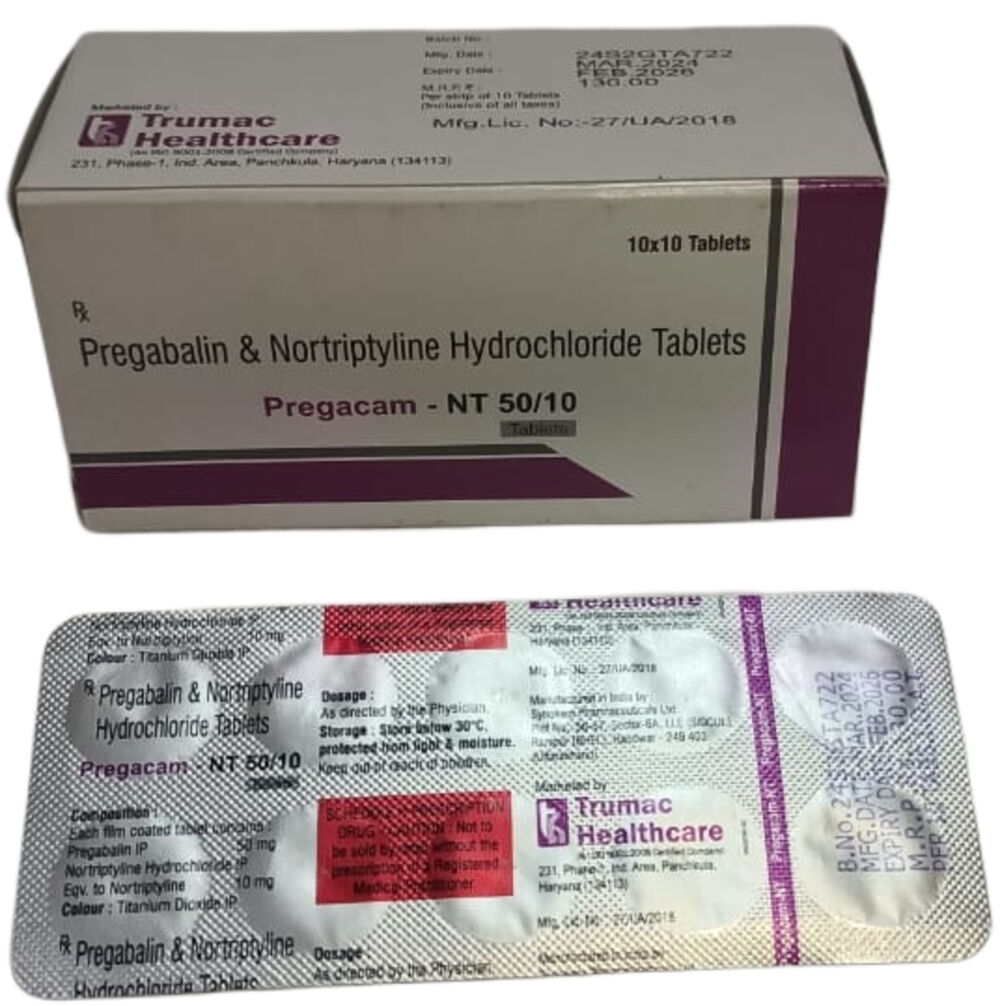 Pregacam-NT 50/10: Pregabalin & Nortriptyline Hydrochloride Tablets